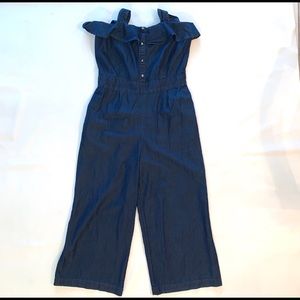 Blue soft jean color jumpsuit/ Romper crop